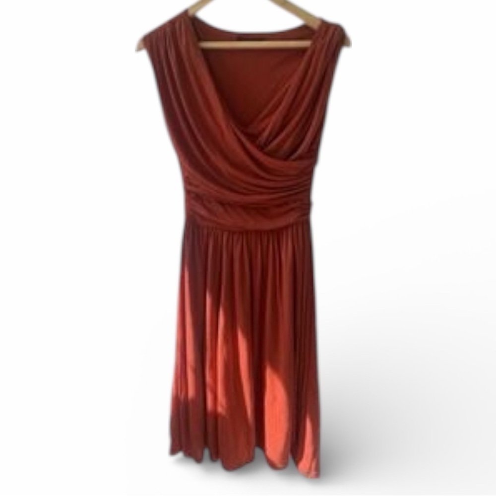 Anthropologie Velvet by Graham & Spencer Rust Jersey Faux Wrap Midi Dress M - Picture 5 of 9